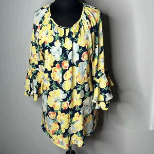 Chaps Women Floral Vneck Long Sleeve Blouse  Size XXL
